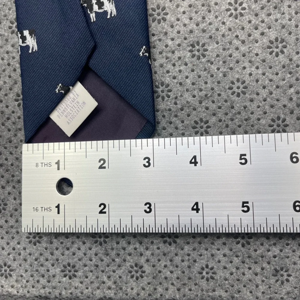Schreter Mens Navy Holstein Cow Embroidered Novelty Tie Pennsylvania Made USA